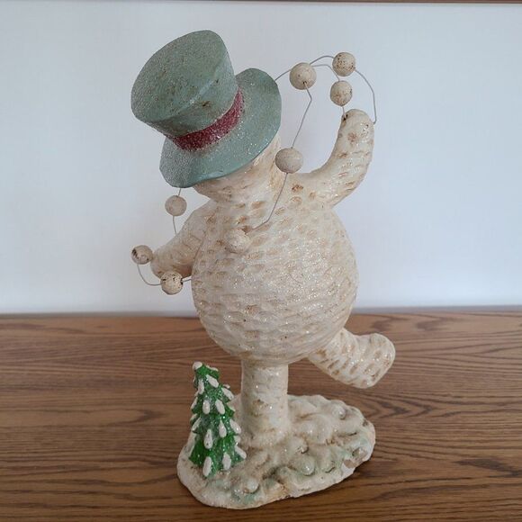 Dancing Snowman With Snowball Garland Shelf Sitter Winter Figurine Corncob Pipe - Picture 10 of 15